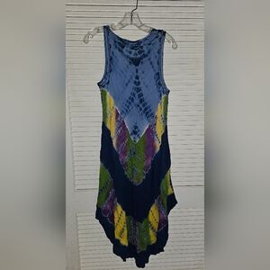 IndianTropical Fashion handkerchief dress, 1 size fit, blue/purple/green/yellow